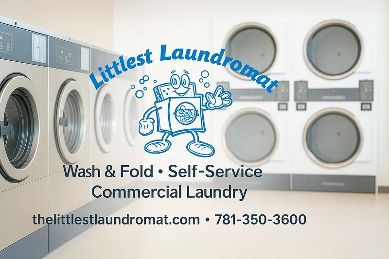 Littlest Laundromat washers and dryers with our logo and tagline.